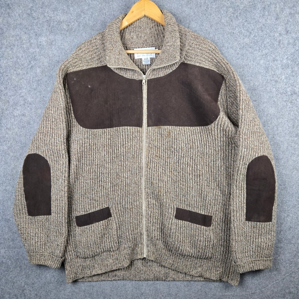 Harley of Scotland Full Zip Sweatshirt Men Large Brown Wool Suede Patch Shooting